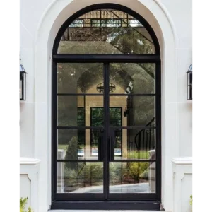 Factory Price Double Swing Aluminum Frame Tempered Glass Arched Front Entry Doors Villa Waterproof Building Projects