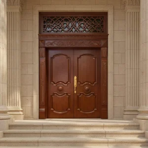 Factory Price Solid Wood Double Swing Door, Traditional Rustic Style, Outdoor Villa Entry, Waterproof, Eco-Friendly