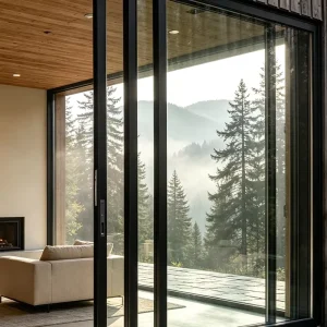Factory Produce Slim Black Aluminum Impact Sliding Door Double Tempered Glass for Coastal Villa