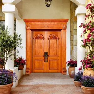 Factory Solid Double Wooden Entrance Door Villa Gate Classic Style