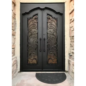 Factory Supplier French Style Wrought Iron Double Front Entry Door with Smart Lock for House