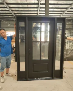 Fiberglass 3-Sidelite Entry Door Outer 4-Lite-2 Grilles Low-E Clear Insulated Glass