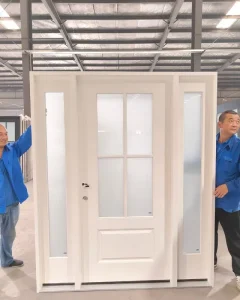 Fiberglass Double Front Entry Door Panel 2-Lite-2 Inner and Outer Cross 4-Lite Frosted Glass Exterior Door