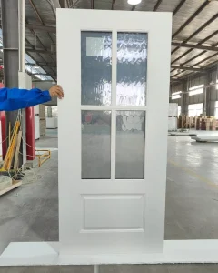 Fiberglass Extra Tall Mahogany Entry Door Perforated Long and Short 2-Lite Insulated Clear Glass Outer Low-E