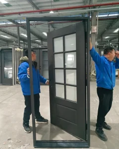 Fiberglass Front Entry Door with Glass Panel and Wood Effect for House or Bedroom