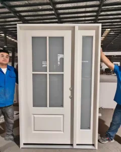Fiberglass Sidelite Entry Door 2-Lite Inner and Outer Cross 4-Lite Frosted Glass Exterior Front Entry Door