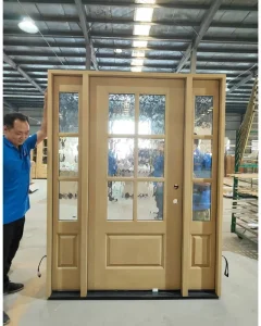 Fiberglass Triple Entry Door, Anti-Deformation, Weather-Resistant Exterior Security Door Set for Home or Villa Main Entrance