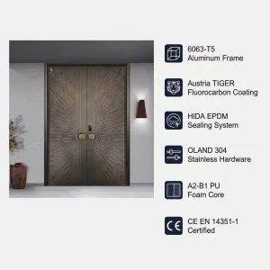 Fingerprint Smart Lock Waterproof Insulated Cast Aluminum Front Door for Villa