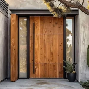 Finished Aluminum Alloy Villa Entrance Pivot Door with Electric Side Opening and 2 Sidelites
