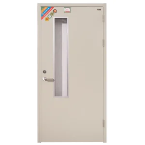 Finished Interior Steel Fireproof Door with Minimalist Design for Hotels, Kitchens, and Supermarkets, Single Leaf with View Windows