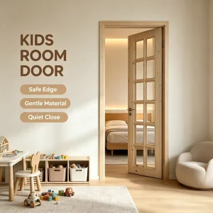 Fir Solid Glass Interior Door Soft Light Timber Door for Tea Room and Resting Room