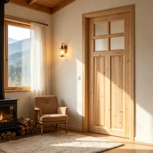 Fir Wood Glass Interior Door for Indoor Use