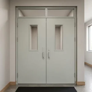Fire-Rated Steel Door with Glass Vision Panel and Fire Glass Insert