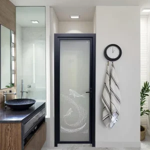 Fire Resistant Minimalist Swing Open Narrow Frame Aluminum Glass Door for Home Bathrooms