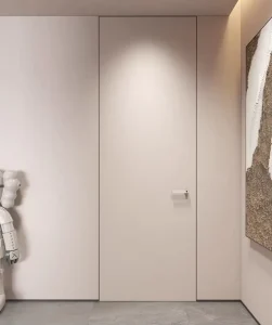 Flat Design Invisible Frameless Door with Aluminum Frame in White
