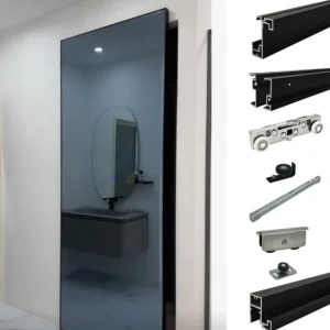 Floating Aluminum Frame Noiseless Sliding Door Soft Closing Wall Mount Hidden Track Ghost Door