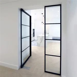 Floor-Mounted Double-Leaf Casement Entrance Door with Double Glass Panels
