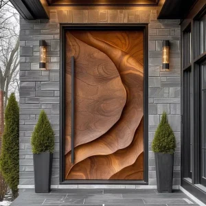 Flowing Textured Carving Solid Wood Front Entry Door for Villa