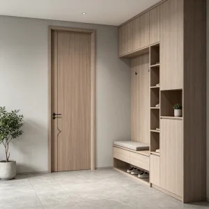 Flush Wood-Grain MDF Interior Door, Modern Single Door for Apartment
