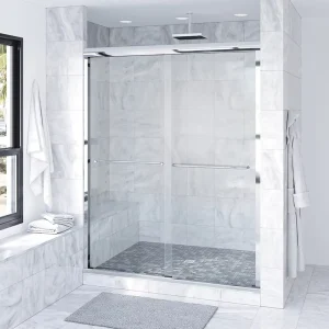 Foldable Sliding Shower Door Frame Aluminum Alloy 6mm Thick Glass Durable Bathroom Apartment Villa