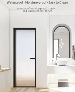 Foshan Manufacturer Flat Tempered Glass Bathroom Door with Waterproof, Anti-Rust Aluminum Frame