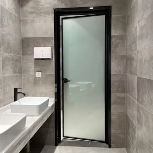 Frame Glass Swing Door with Hidden Pivot Hinge, Aluminum Bathroom and Office Door
