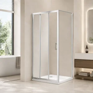 Framed Corner Entry Shower Enclosure with Chrome Sliding Door 6mm Tempered Glass and Adjustable Size for Bathroom Wet Room