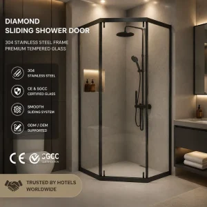 Framed Diamond-Shape Glass Single Sliding Shower Door for Commercial Bathroom Renovation