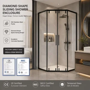 Framed Diamond Shape Shower Enclosure with 2 Fixed Panels and 2 Sliding Doors