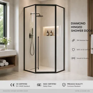 Framed Diamond Shape Sliding Shower Enclosure with Tempered Glass and Waterproof Seal