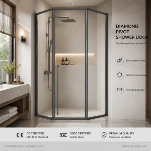 Framed Diamond-Shaped Full-Enclosure Hinged Shower Door with Glass Waterproof Seal for Modern Hotel Use