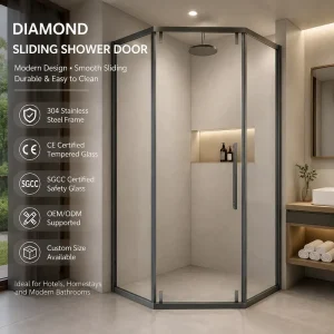 Framed Diamond-Shaped Single-Sided Sliding Shower Door for Hotel or Apartment Projects