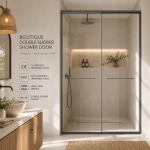 Framed Double Sliding Shower Door with Tempered Glass for Bathroom Enclosures in Hotels and Apartments