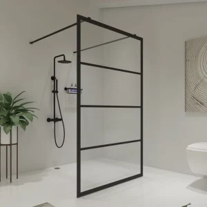 Framed Fixed Walk in Tempered Glass Shower Screen Glass Panel Open Walk In Bathroom Shower Door With Matte Black Hardware