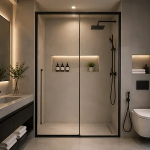 Framed Fixed and Sliding Tempered Glass Shower Door for Hotels, Apartments, and Villas