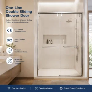 Framed Inline Double Sliding Shower Door Tempered Glass Panels Adjustable Width Smooth Rollers Bathroom