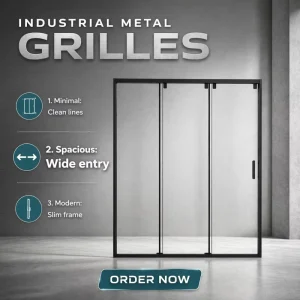 Framed Inline Shower Door with One Fixed and Two Sliding Tempered Glass Panels and Aluminum Frame
