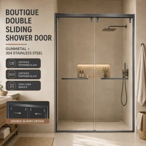 Framed Linear Double Sliding Shower Door System with Glass Panel for Commercial Bathrooms