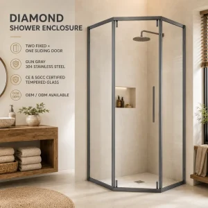 Framed Linear Three-Panel Sliding Shower Door System for Commercial Bathroom Renovation