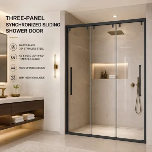Framed Linear Triple Sliding Shower Door System for Commercial Bathrooms Glass Panels Easy Access