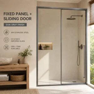 Framed One Fixed One Sliding Straight Shower Door System for Commercial Bathrooms