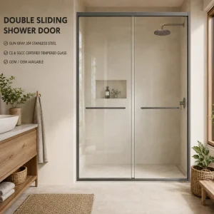 Framed One-Line Double Sliding Shower Door for Commercial Bathroom Renovation