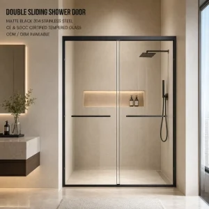 Framed One-Line Double Sliding Shower Door with Durable Glass for Bathroom Enclosures