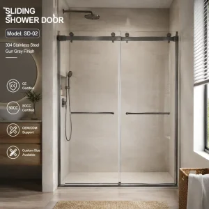 Framed One-shaped Double Sliding Glass Shower Door Stainless Steel 8mm Thick For Commercial Use