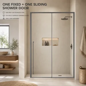 Framed Single-Line Fixed Sliding Shower Door with Durable Track System for Commercial Bathrooms