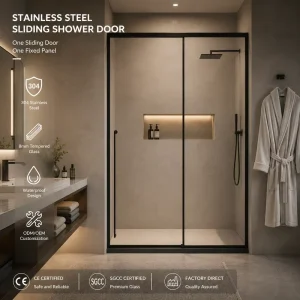 Framed Sliding Inline Tempered Glass Shower Door System for Hotel Villa Apartment Bathroom Enclosures