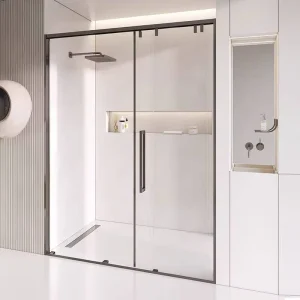 Framed Sliding Shower Door Black Finish Tempered Glass Custom Size Waterproof Bathroom Shower Enclosure