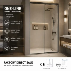 Framed Stainless Steel Sliding Shower Doors Tempered Glass Space-Saving Bathroom Enclosure for Home and Hotel Renovation