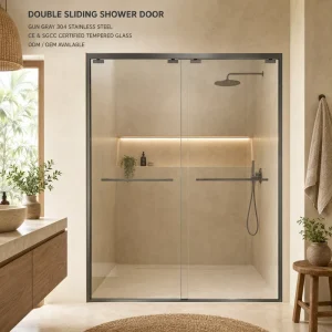 Framed Straight Double Sliding Shower Door with Durable Tempered Glass for Commercial Bathrooms