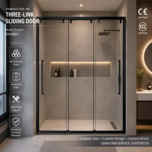 Framed Three-Panel Sliding Shower Door Stainless Steel Frame One-Line Design Smooth Rollers Bathroom Hotel Villa